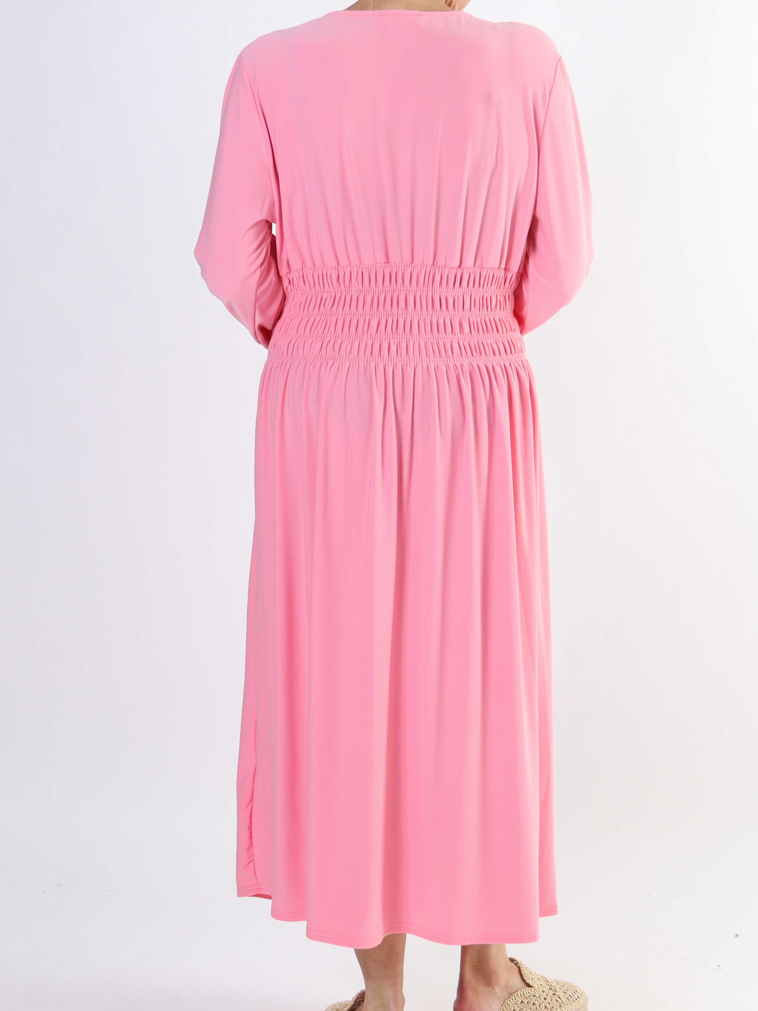 Pams Plain Midi L/S - Elastisk klänning i plus size med smock